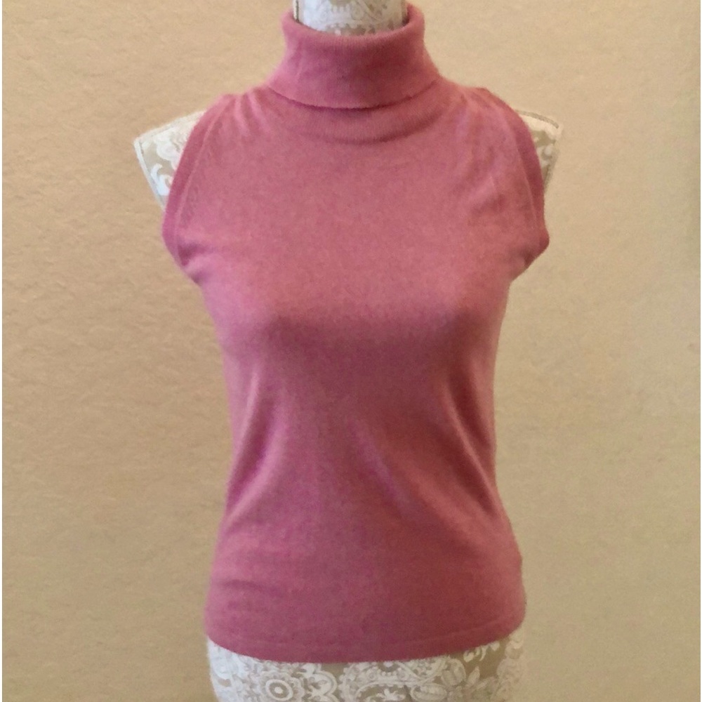Just Birdie Italian made cashmere blend pink sleeveless turtleneck sweater